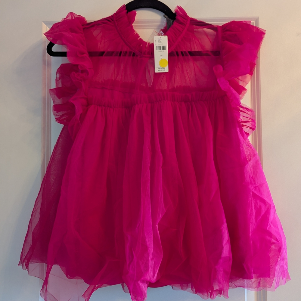 Anthropologie Pink Ruffled Tulle Top